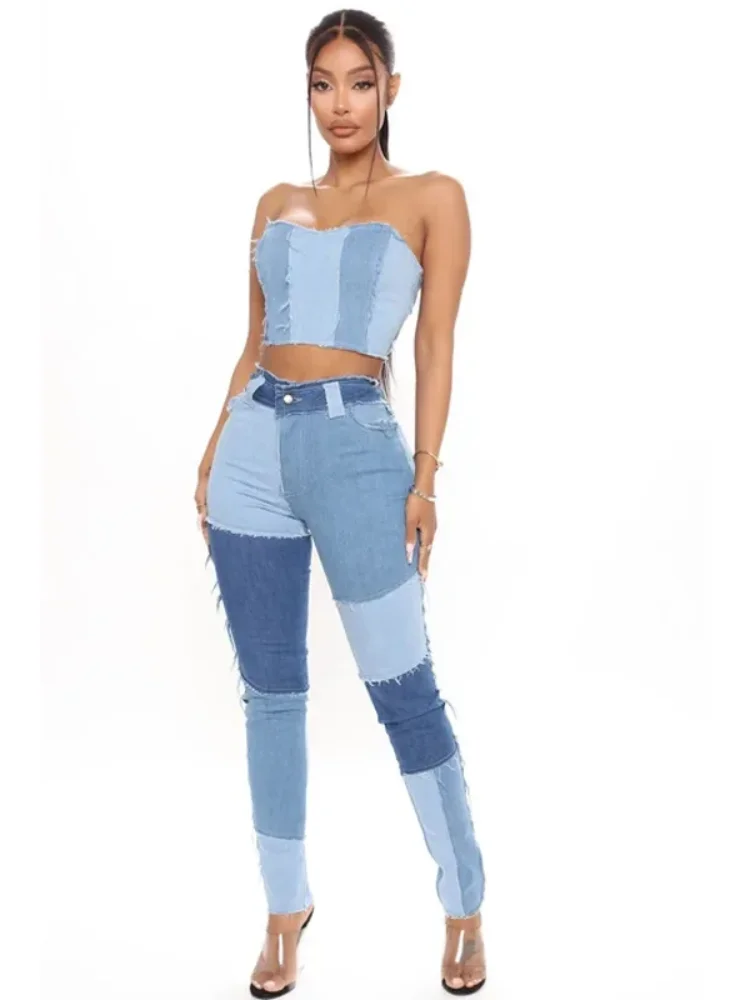 High Waist Women Jeans Slim Fit Denim Pants Casual Patchwork Color Sexy Skinny Pencil Pants Stretch Ladies Denim Trousers S-3XL