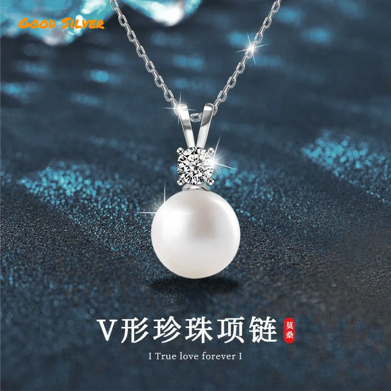 925 Sterling silver freshwater pearl necklace for women, ornament high-grade new pendant diy Accessories