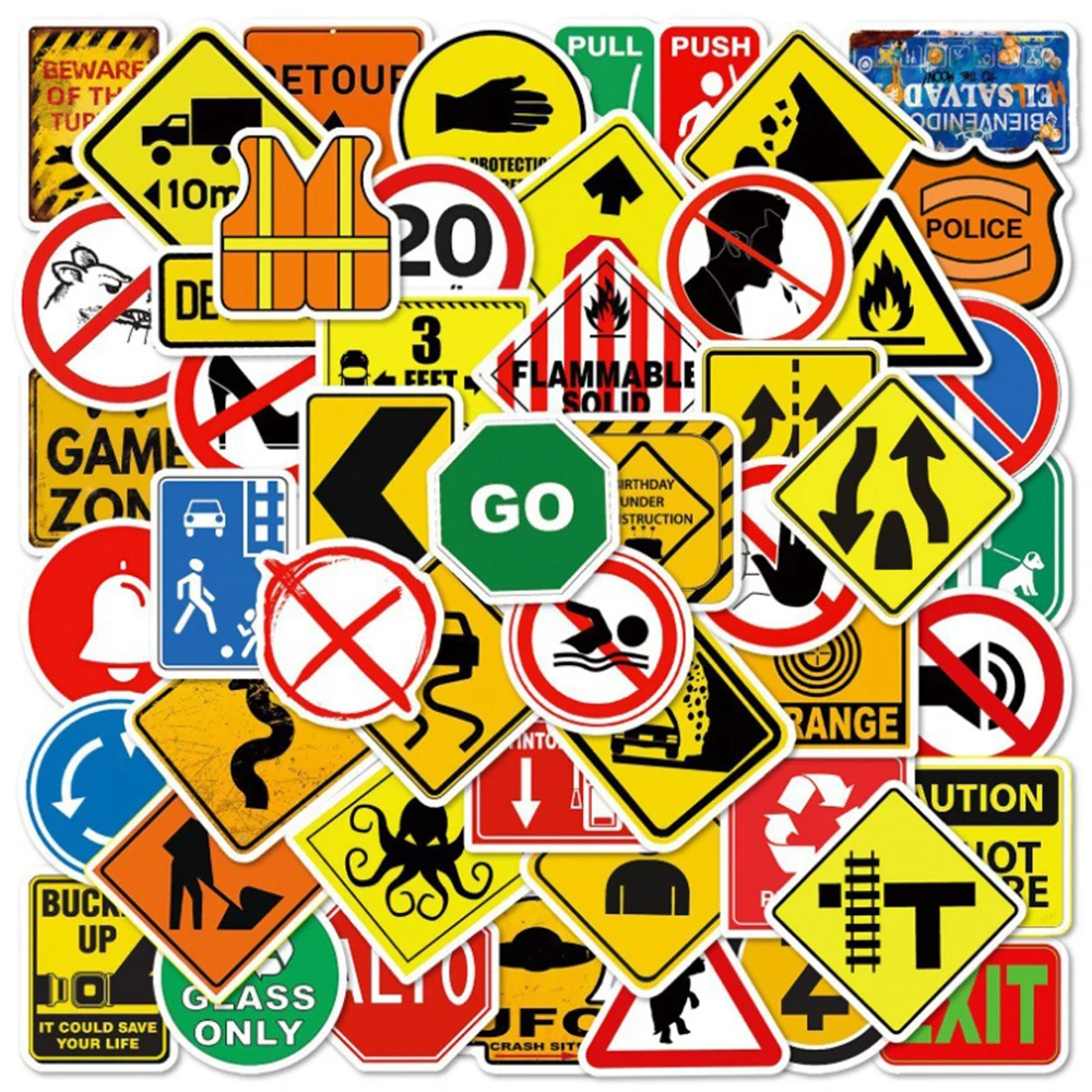 10/30/50/100 Uds señal de advertencia pegatinas de grafiti calcomanías de dibujos animados divertidas impermeable DIY motocicleta diario teléfono pegatina de prohibición de peligro
