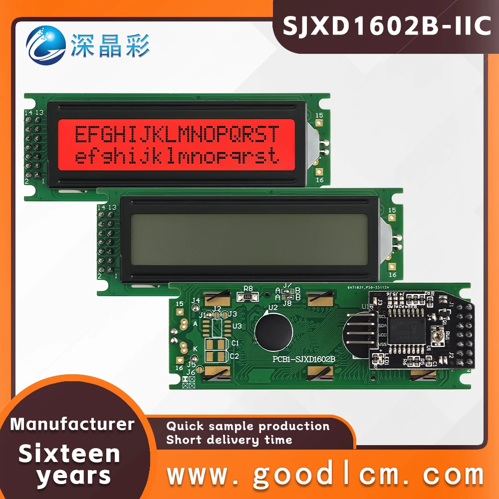 Russian language LCD 1602 screen module SJXD1602B-IIC FSTN Red Positive I2C/IC adapter board 16X2 character dot matrix screen