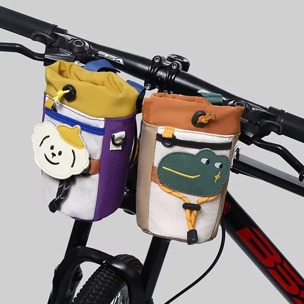 Cesta frontal desmontable, bolsa frontal portátil para ciclismo al aire libre, hervidor de bicicleta, bolsa de almacenamiento de artículos diversos, encuadernación de tela autoadhesiva fija