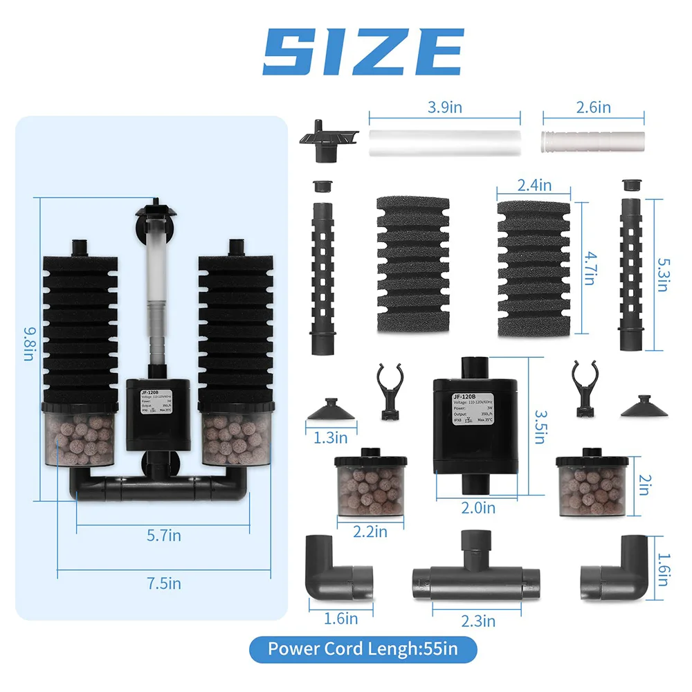 Aquarium Filter for Aquarium Fish Tank Air Pump Skimmer Biochemical Sponge Filter Sponge Clean Water Circulation Fish Farming 3W image 6