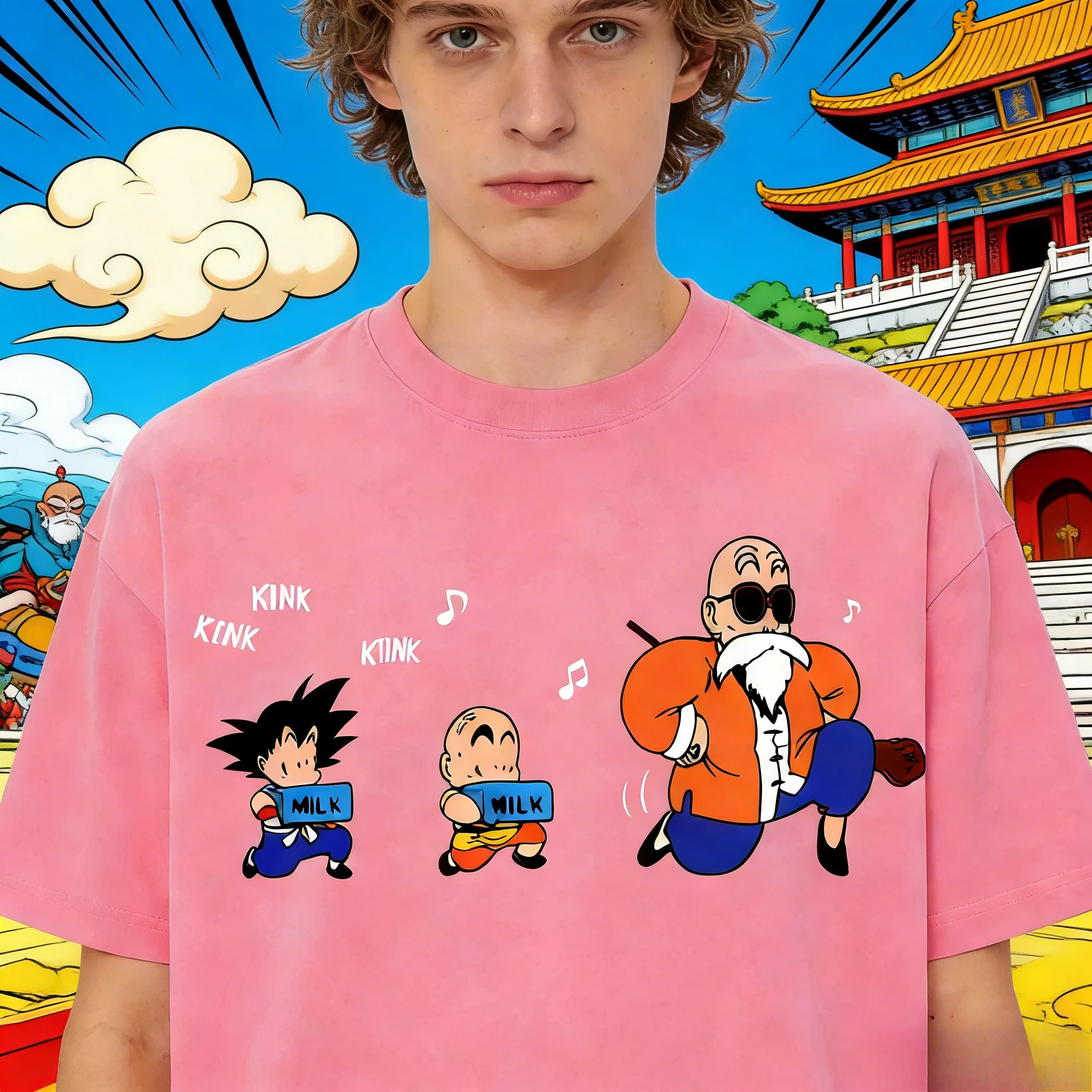 2026 Sommer Dragon Ball Goku Krillin Master Roshi Milchparty Vintage Anime T-Shirt Herren Reine Baumwolle Lässiges Lockeres Sport-Alltags-Oberteil
