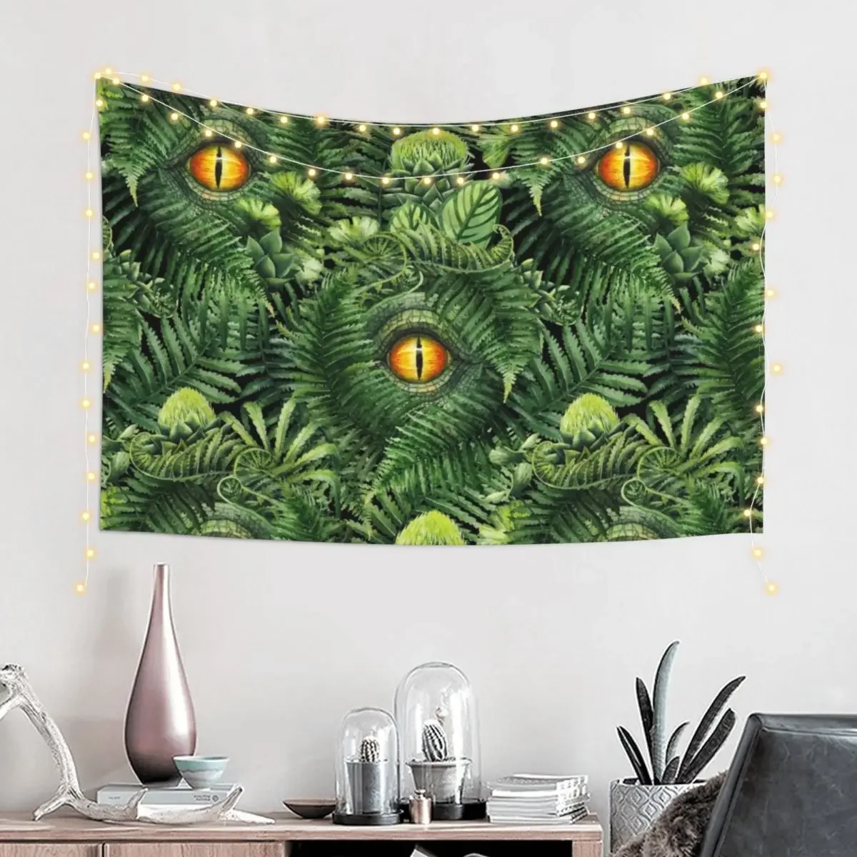 Watercolor dinosaur eye and prehistoric plants Tapestry Aesthetic Decoration Decoration Room Tapestry