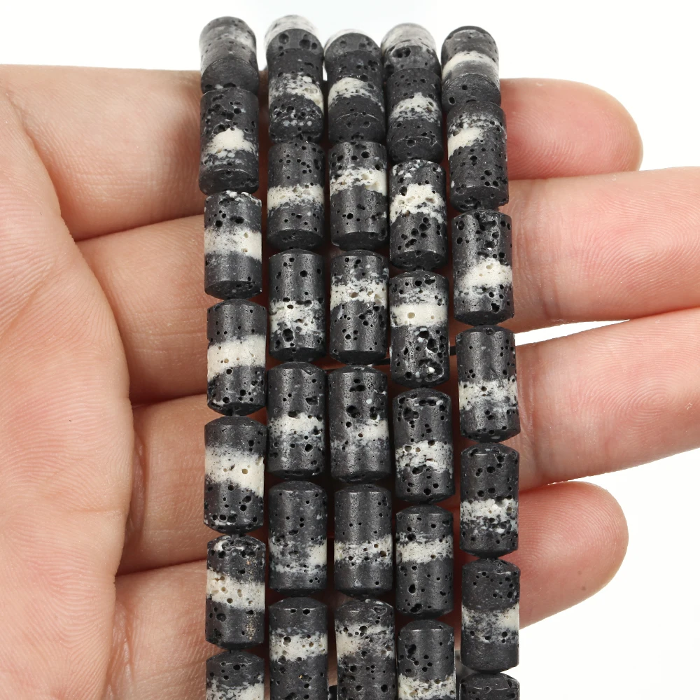 5x10mm Natural Stone Beads Volcanic Lava White And Black Cylinder Loose Bead for Jewelry Making DIY Bracelet Accessories