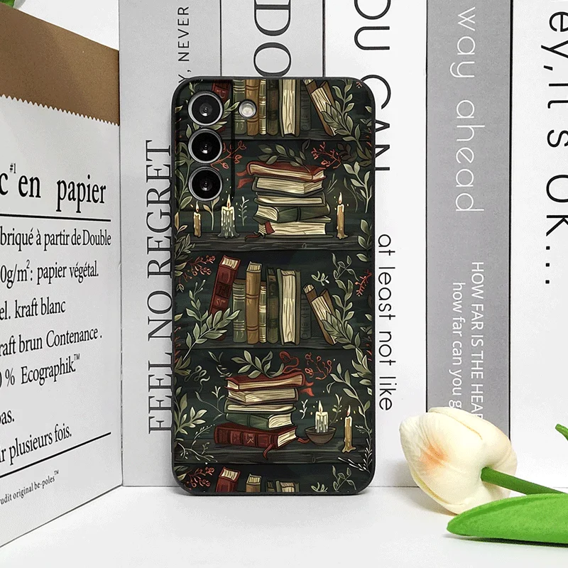 Vintage Skull Flower Bookshelf Painted Phone Case for Huawei Nova 13 12 11 Pro 10 SE Mate 40 Pro Plus 50 P60 P50 P40 Soft Cover