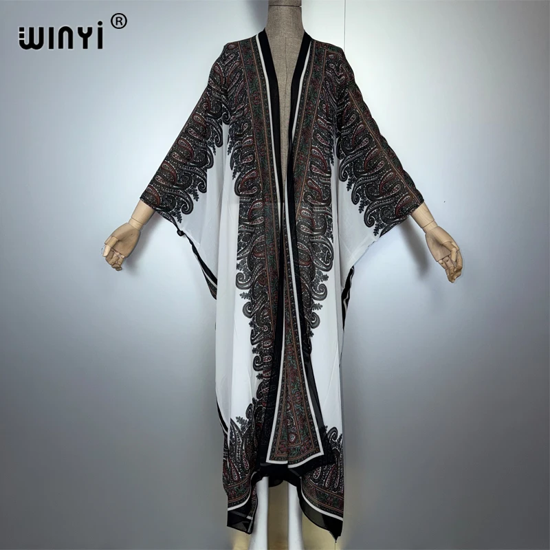 Kimono abaya Dubai mewah bergaya retro Timur Tengah WINYI untuk wanita, kardigan, pakaian pantai, kaftan, penutup pantai, mantel maxi