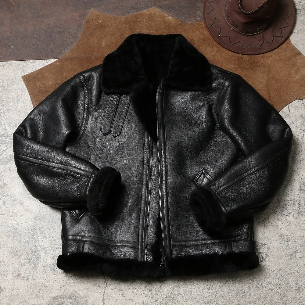 Tailor Brando Original Australian Sheep Shearling B3 Bomber Jacket Winter Warm Loose Version Genuine Fur Jacket