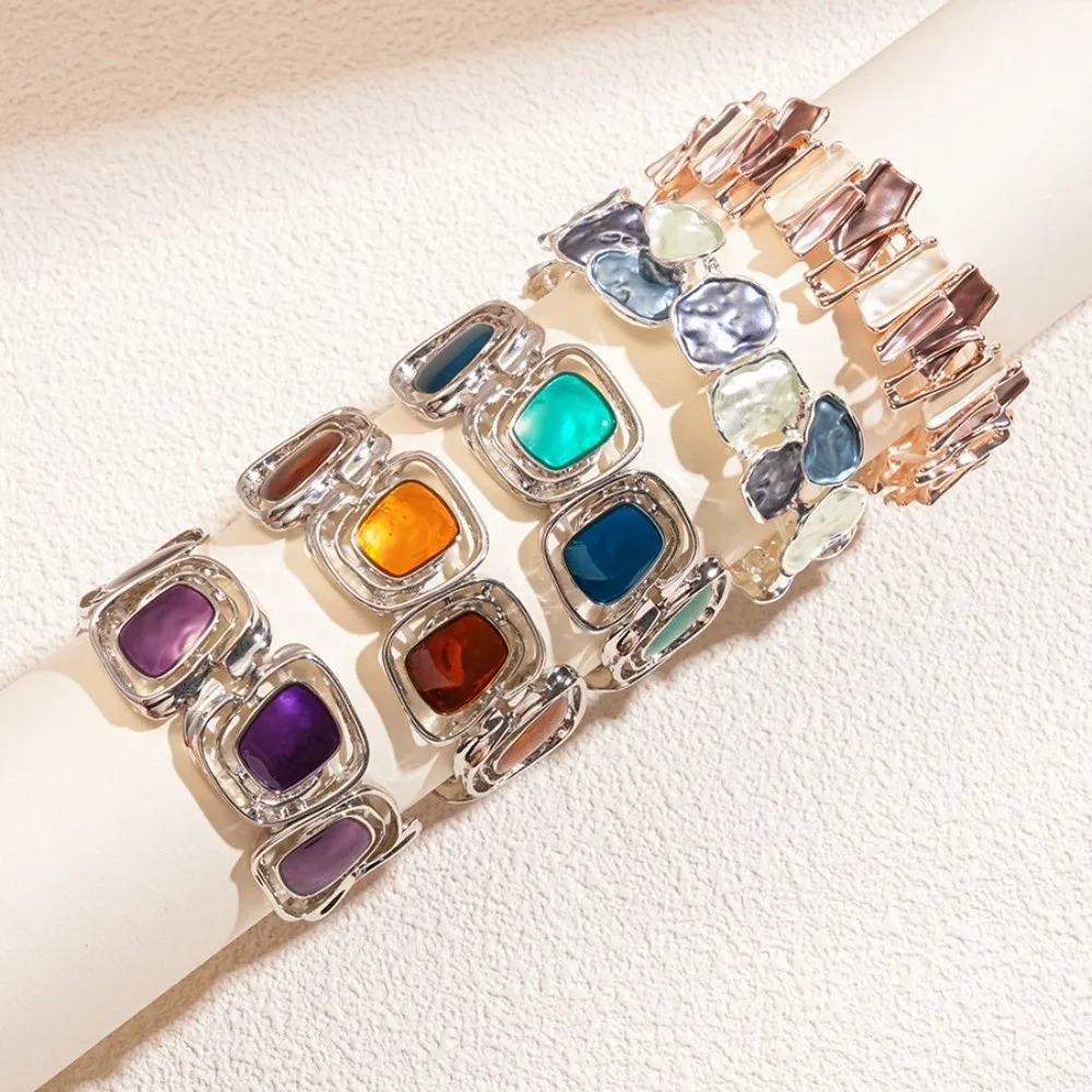 

Irregular Geometric Colored Oil Rose Bracelet Elastic Waterproof Enamel Bangle Vintage Patchwork Women's Hand Bracelet