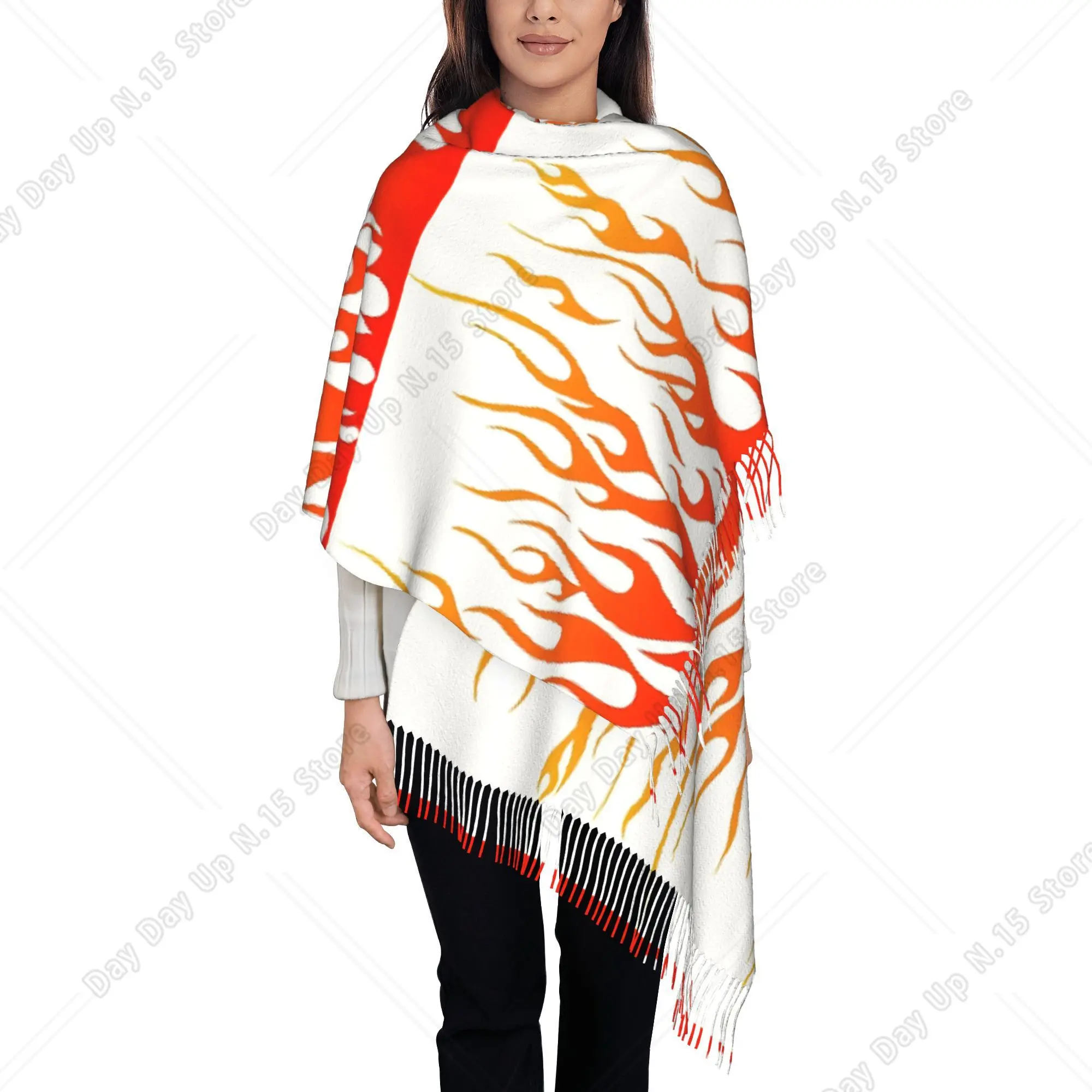 Fire Flame Flame Wall  Fashion Print Unisex Autumn And Winter Cold Prevention Fringedscarf Tassel Scarf Perfect Gift