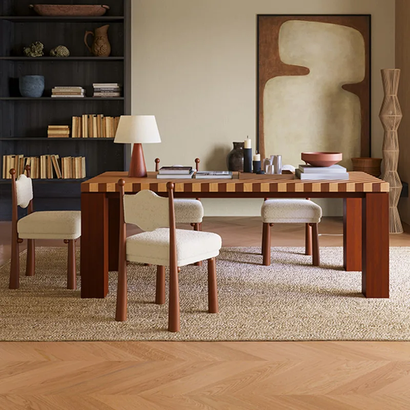 Parque dining table: French-style vintage solid wood dining table and chair combination