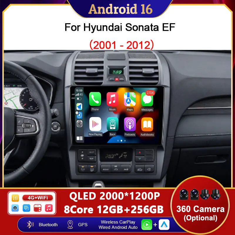 9 inch For Hyundai Sonata EF 2001 - 2012 GPS Navigation Android Auto WiFi DSP Stereo Wireless CarPlay Head Unit Touch Screen IPS