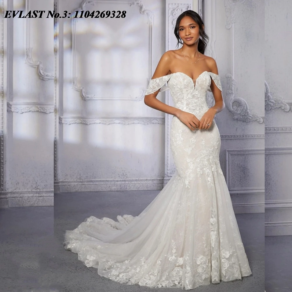 

EVLAST Customized Vintage Lace Mermaid Wedding Dress Sweetheart Applique Beading Backless Bridal Gown Vestidos De Novia E3W71