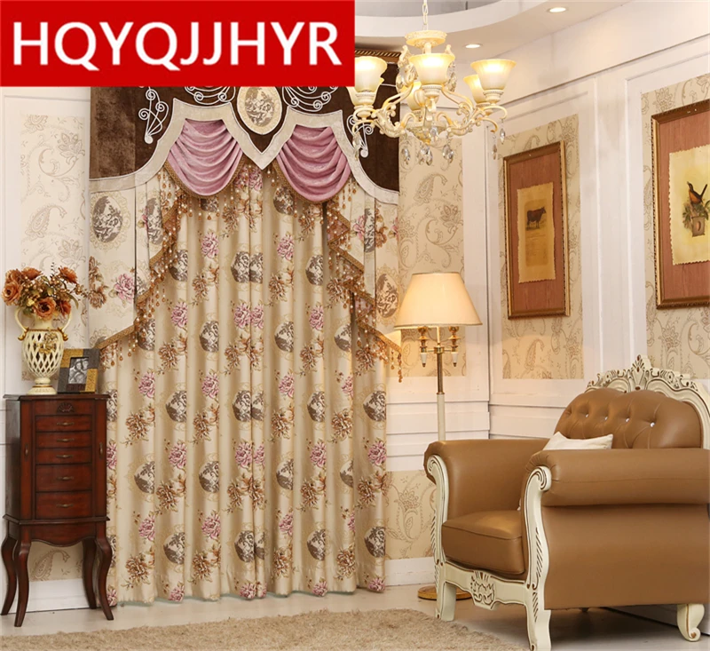 

European Luxury 3D Embossed Brown Thick Full Shading Curtains For Living Room High Quality Embroidered Tulle For Living Room.