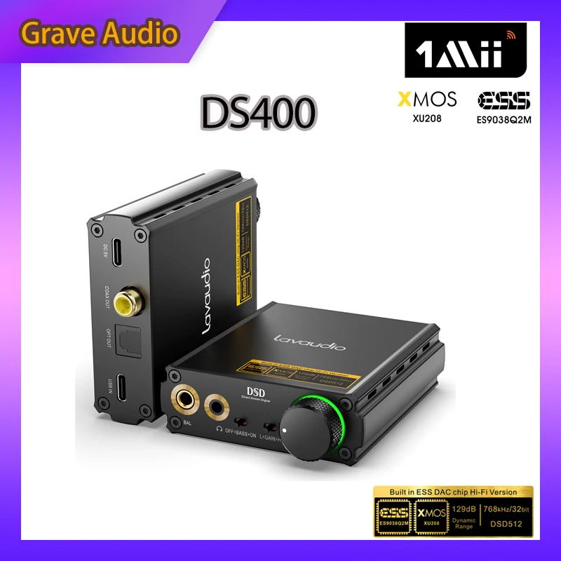 

1Mii DS400 Headphone Amplifier DAC ,Hi-Res Desktop Amplifier HiFi Stereo Audio Portable ES9038Q2M 768K/32Bit DSD512