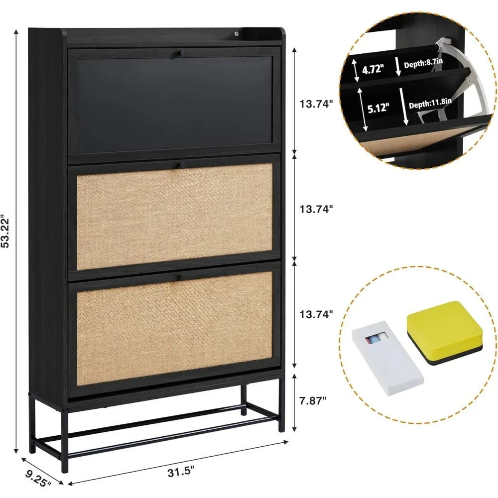 Equipped with 3 Flip Drawers and Blackboard, Independent Shoe Cabinet Storage Rack, Narrow Shoe Rack Cabinet Home Furniture