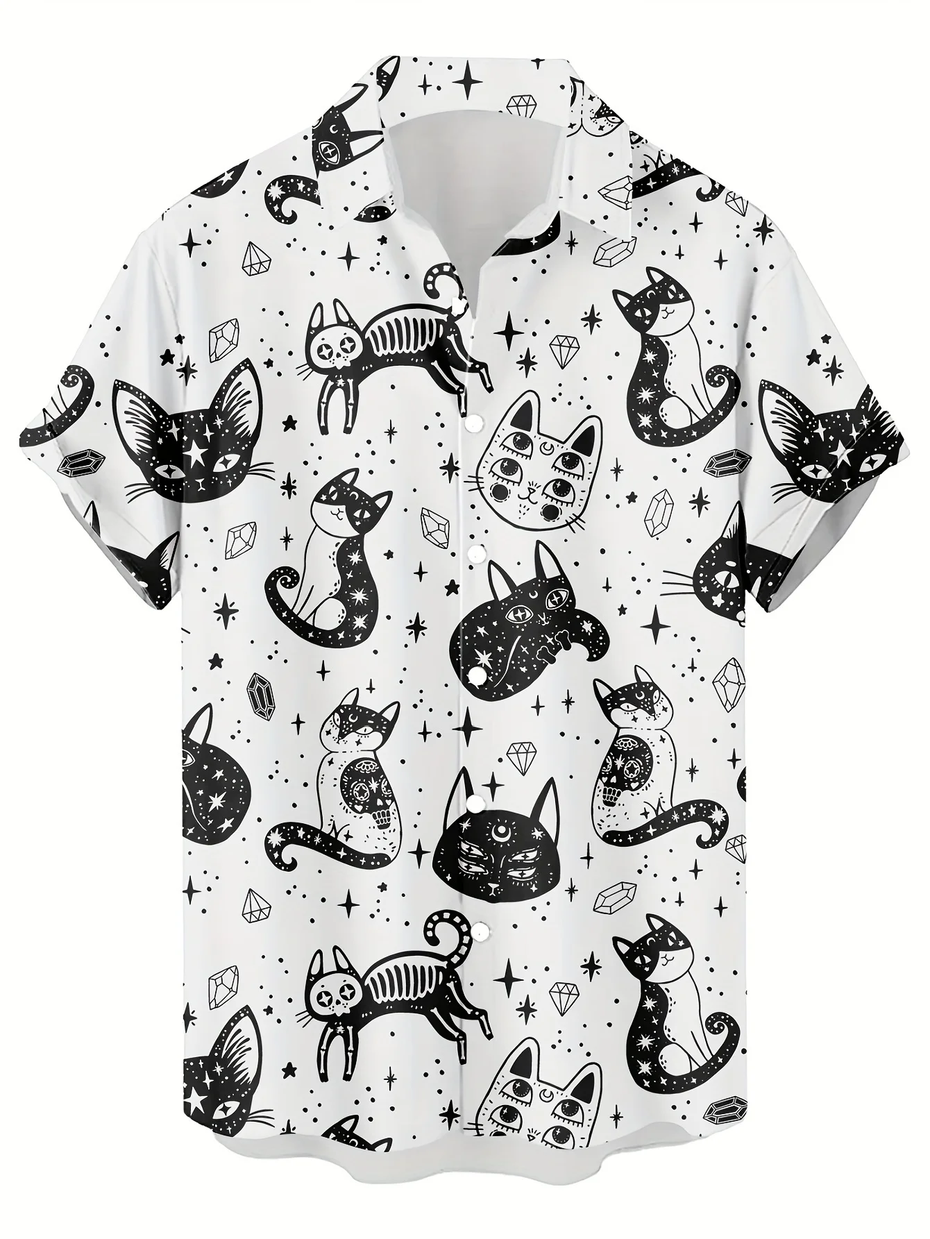 

Short Sleeve Men's Casual Shirt, Cats Graphic Print Lapel Button Up for Summer Outdoor Activities