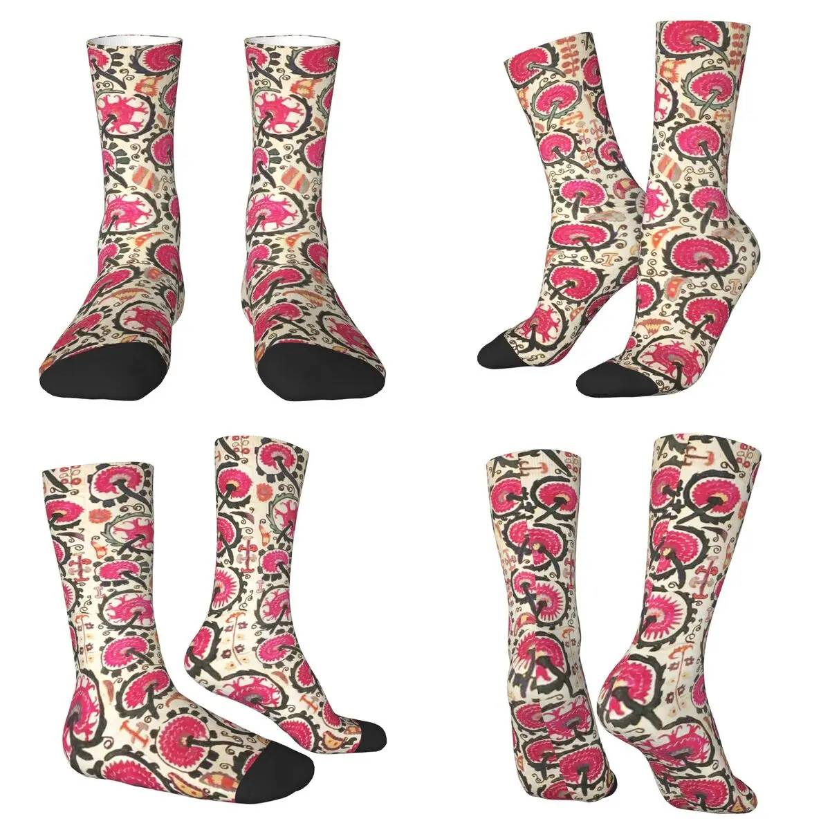 Vintage Bohemian Suzani Uzbekistan Socks Harajuku Super Soft Stockings All Season Long Socks for Unisex Valentine's Day Gifts