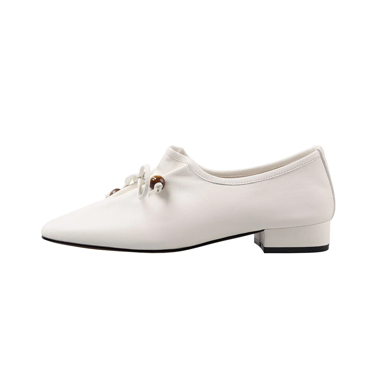 

Arden Furtado 2025 Spring White cowhide Flat Shoes Round Toe Lace up bowknot small leather shoes Commuter shoes Single shoe
