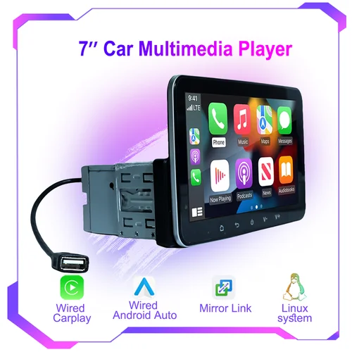 Imagen 1 del producto Estéreo para coche con cable Apple CarPlay Android Auto Single Din pantalla táctil de 7 pulgadas Compatible con Bluetooth, estilo Benz MP5, Radio FM, sin DVD