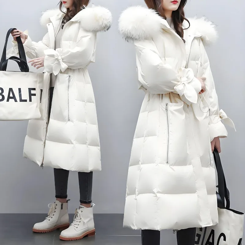 Duck Down Winter Down Jacket Medium and Long Waist Long Knee Leave-in White High Quality High Appearance Level [Fox Fur Collar]