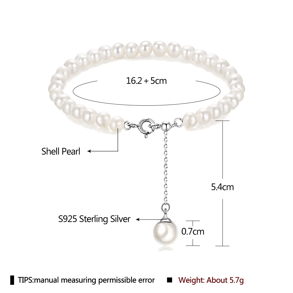 LEKANI Real 925 Sterling Silver Shell Pearl Bracelet Beads Anniversary Gift For Girlfriend Vintage Fine Jewelry For Woman