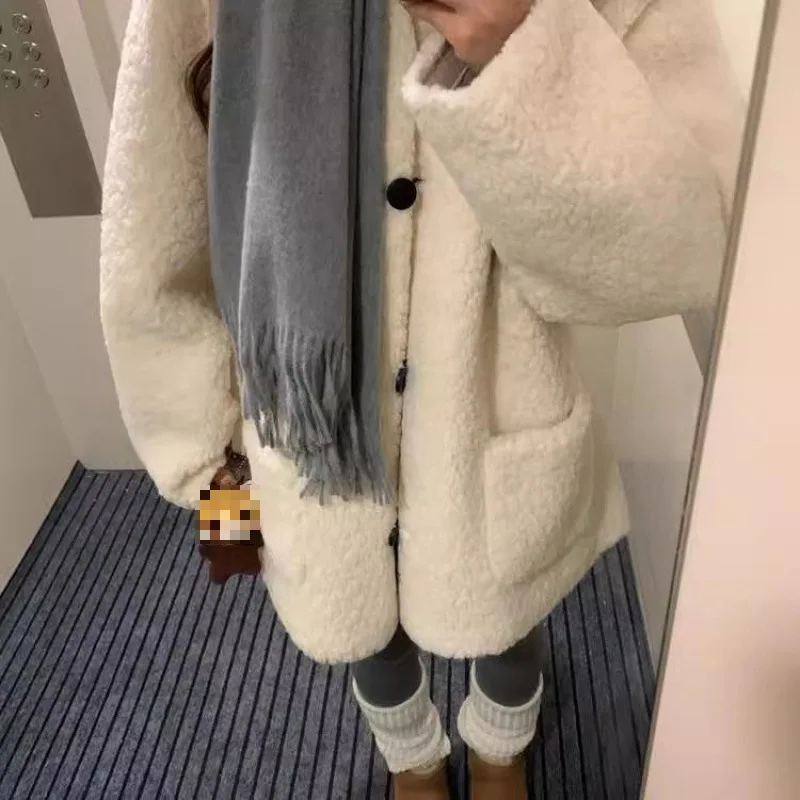 

Women's Korean Style Wool Coat2025New Autumn and Winter Loose Fur Integrated High-End Casual Plush Coat