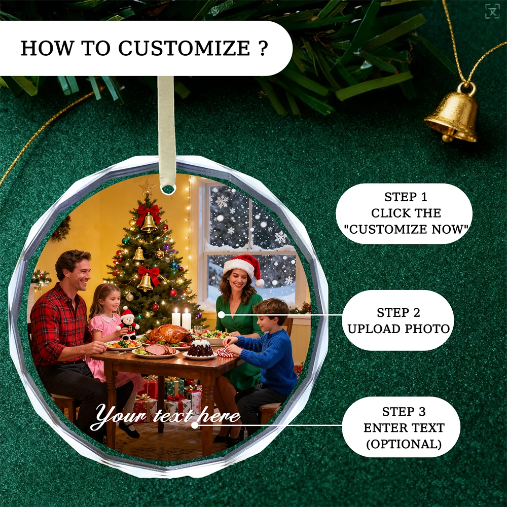 Ornement de Noël personnalisé, pendentif en cristal photo personnalisé, cadeau de Noël unique pour les couples, décor d'arbre de Noël pour la maison familiale
