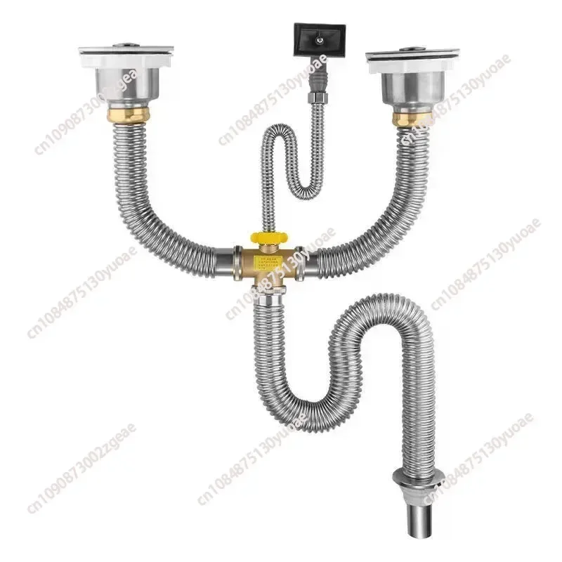 Stainless Steel Double Groove Sewer Set, Kitchen Sinks Hoses, Drain Pipe Fittings, Dishwashing Basin, Water Pipe Accessories