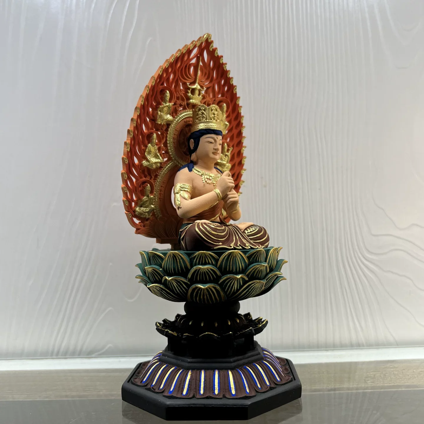 Esoteric Buddhism Mahavairocana Statue, Hinoki Wood Hand-Painted Vairocana Buddha, Native Buddha Figurine for Home Temple Worshi