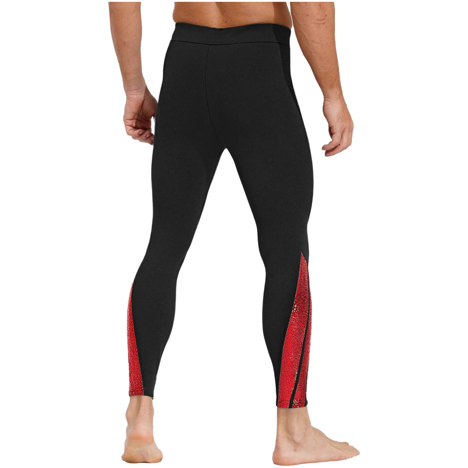 

Men Figure Ice Skating Pants Leggings Rhythmic Gymnastic Dance Bottoms Elastic Buckled Straps Stirrup Pants Skating Activewear