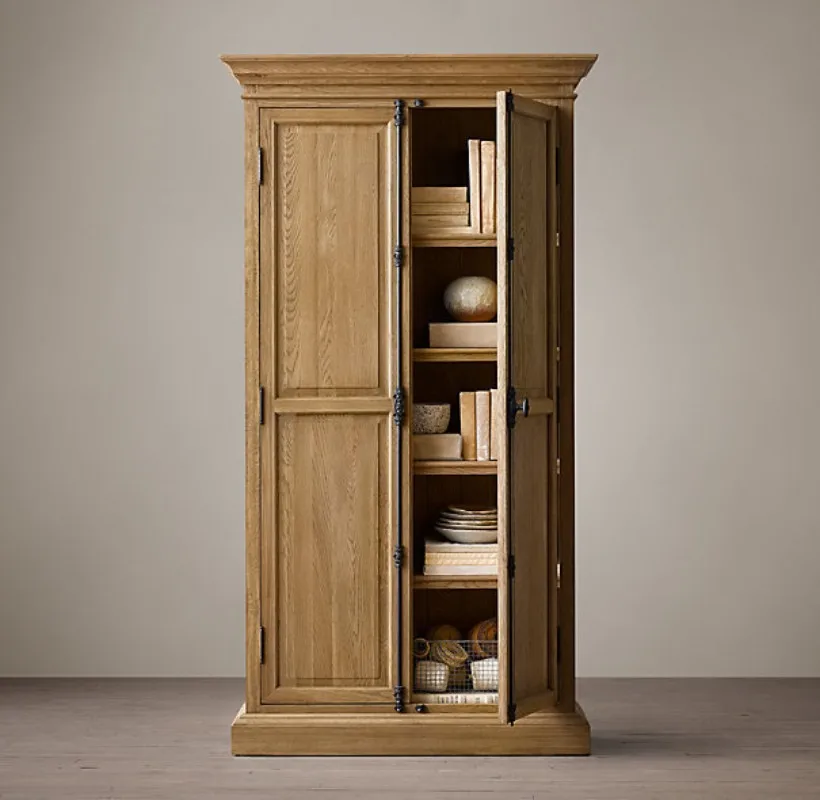 French country retro old adult wardrobe American RH furniture solid wood dining side cabinet wabi sandy wind oak bookcase
