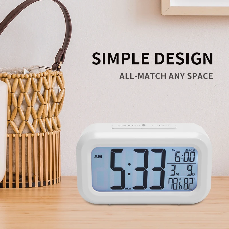 RCC Alarm Clock DCF Simple Design Calendar Temperature Humidity Light Sensor Multiple Function Multiple Colour bedroom