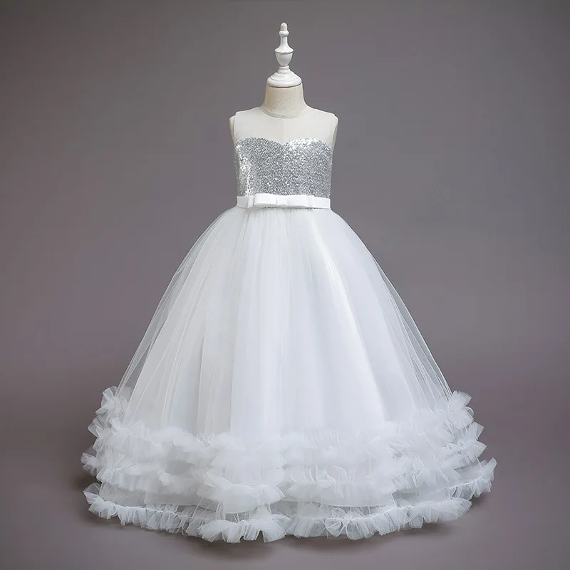 Ragazze adolescenti paillettes fiore principessa festa abiti lunghi Tutu bambini bambini elegante natale abiti da sposa abiti Costume