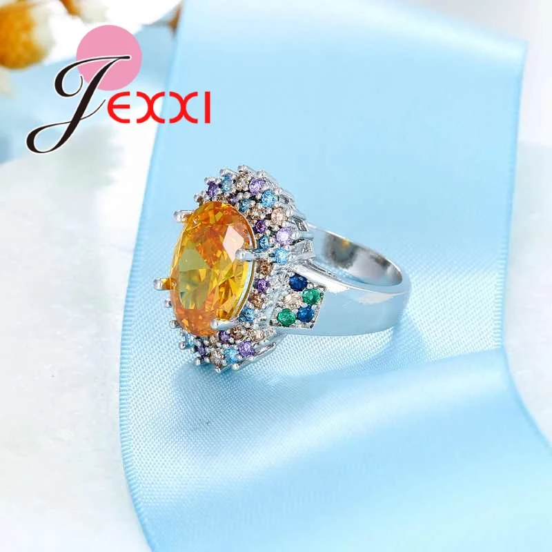 Luxury 925 Sterling Silver Bands Jewelry Clear Mixed Cubic Zirconia Crystal Rings For Women Party Anniversary Accessory