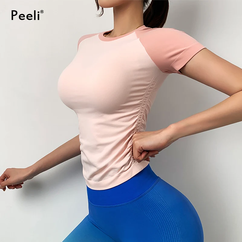 Short Sleeve Yoga Top Women Sport T Shirts Workout Clothes Slim Fit Sports Top Yoga Shirt Fitness Gym Top Running Active Wear