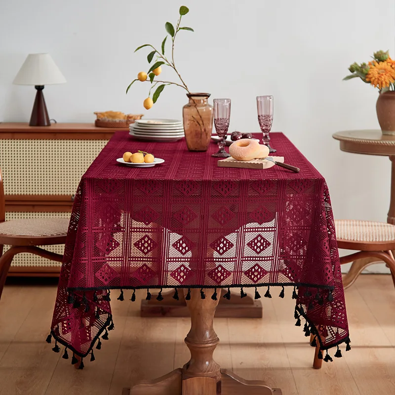 Light Luxury Style Tablecloth with High-end Feel, Hollowed Out Non Slip Cover Cloth, Lace Dustproof Dining Table Tablecloth