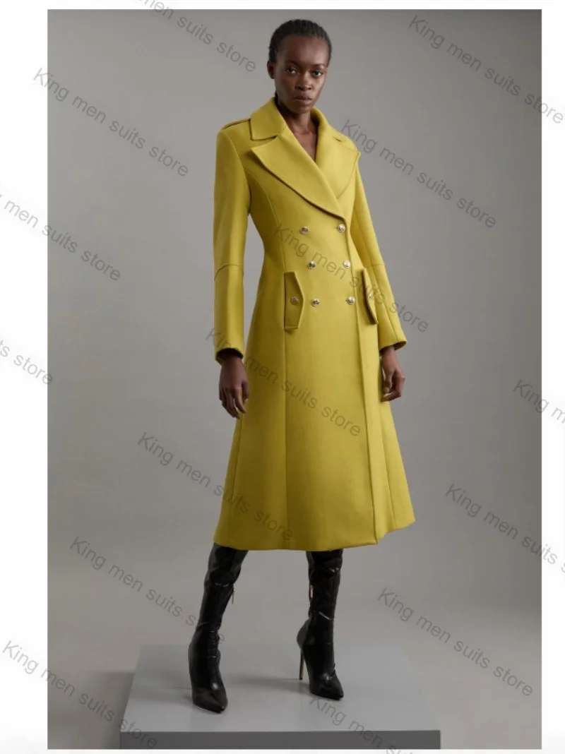 

Yellow Cashmere Wool Women Suit 1 Piece Blazer Prom Dress Customized Formal Office Lady Thick Warm Jacket Wedding Winter Coat