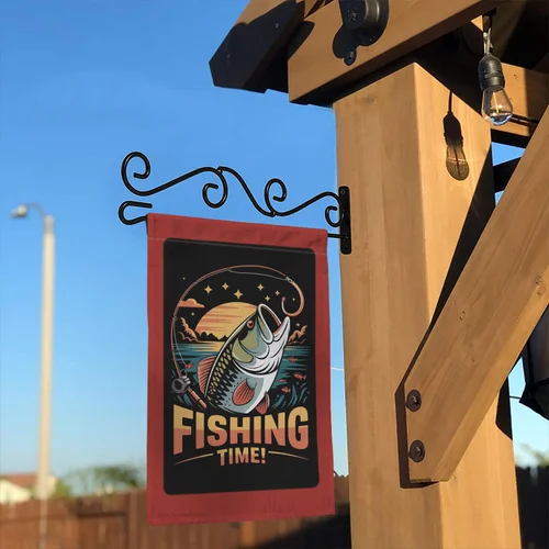 Fishing Time Garden Flag Bass Fish Jumping Sunset Lake House Decor Banner OOV IIC