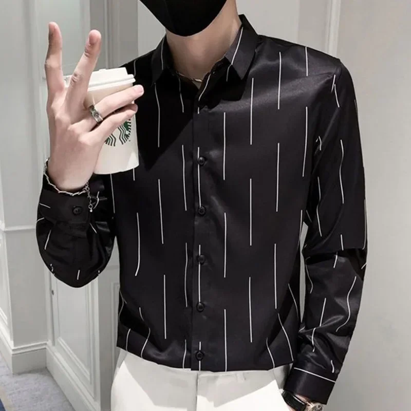 

Fashion Lapel Button All-match Printed Business Shirts Men's Clothing 2023 Autumn New Loose Casual Tops Long Sleeve Korean Shirt