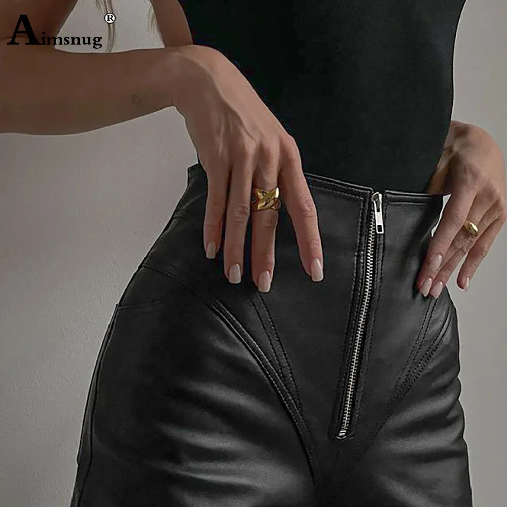 Women High Cut Fashion PU Leather Pants 2025 American And European Sexy Zipper Fly Legging Ladies Slim Faux Leather Outfits New