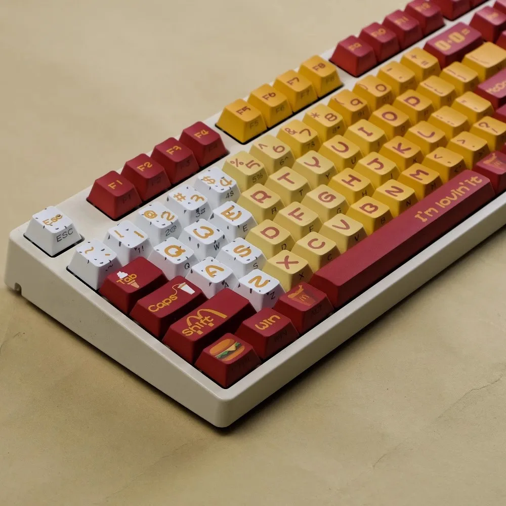 1 Set Hamburger French Fries Theme Keycaps PBT Dye Sub Side Engraved Backlit Key Caps Cherry Profile Keycap For MX Switches
