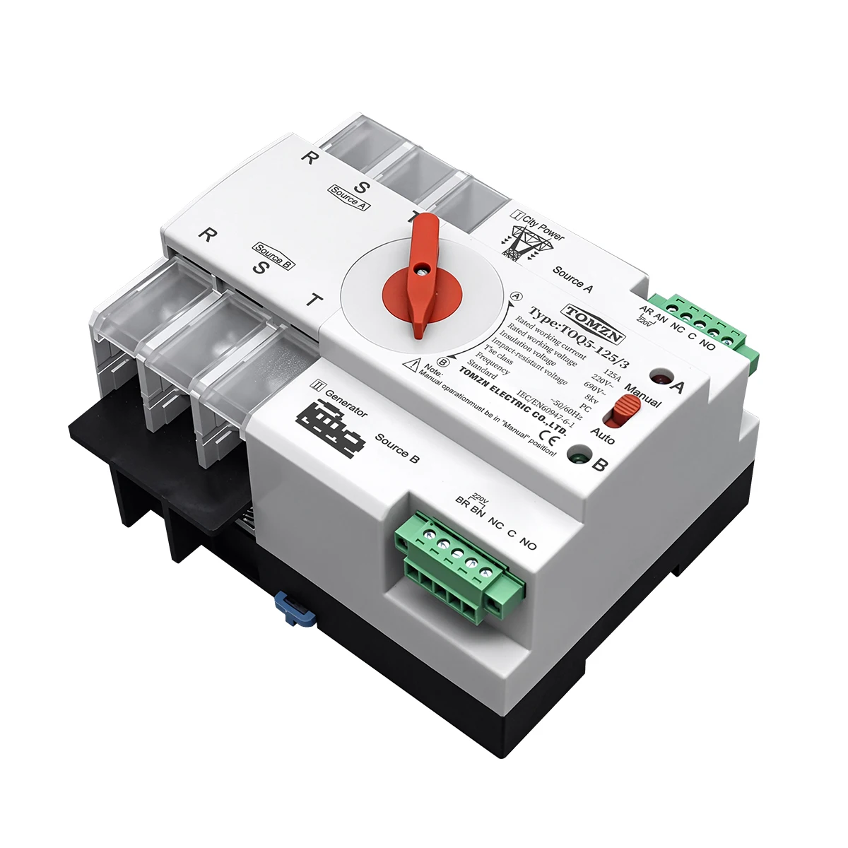 Din Rail 2P 3P 4P ATS Dual Power Automatic Transfer Switch Electrical Selector Switches Uninterrupted Power 63A 100A TOMZN Mini