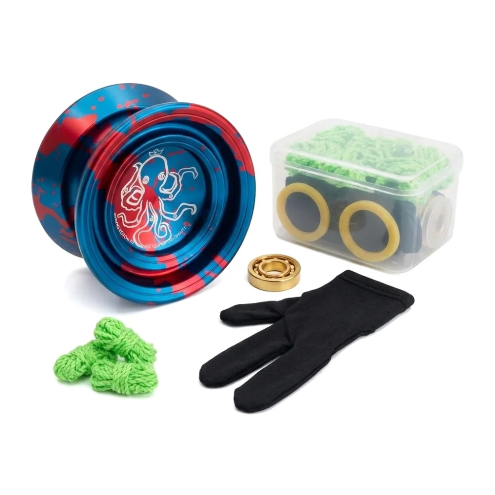 Aluminum Alloy Metal Yoyo Glove Included Finger Spin Professional Yoyo Octopus Pattern 3 Strings Included Aluminum Yoyo