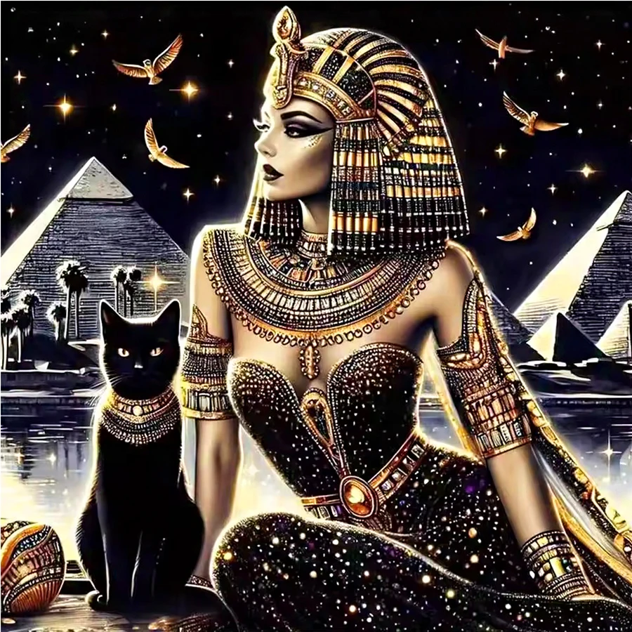 

Египетская королева и черный кот, Клеопатра 5D алмазная живопись мозаика искусство красота комплект кристаллов аксессуары украшение дома ремесло