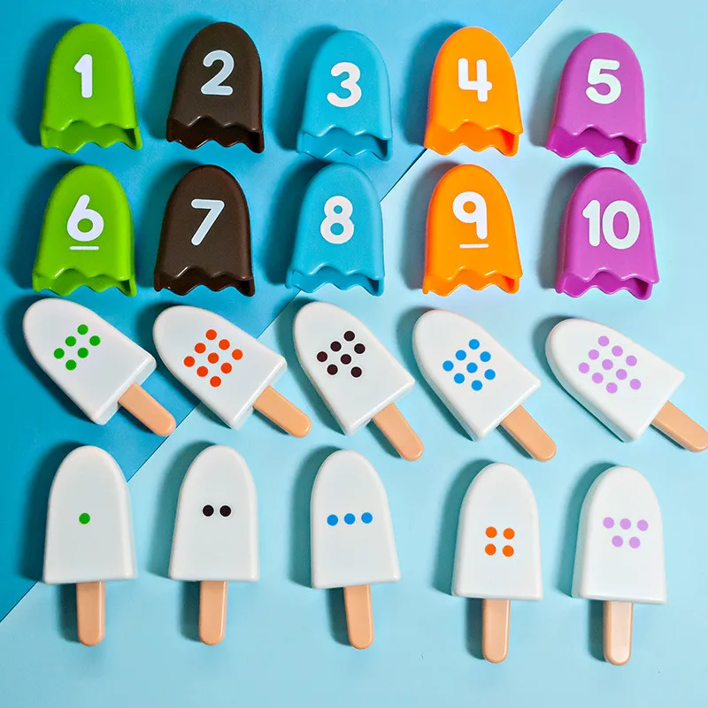 10Pcs/set Digital Ice Cream Montessori Toys Number Matching Game Color Cognitive Training Sensory Educational Toys Kids Gifts