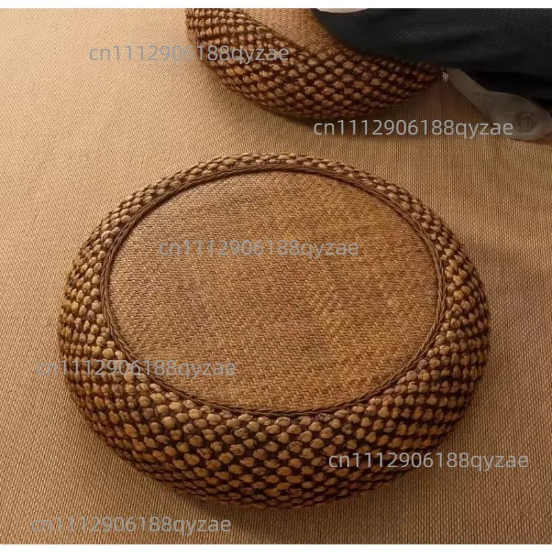 Woven Grass Floor Cushion, Japanese Tatami Round Mat for Meditation, Rattan Kneeling Pad