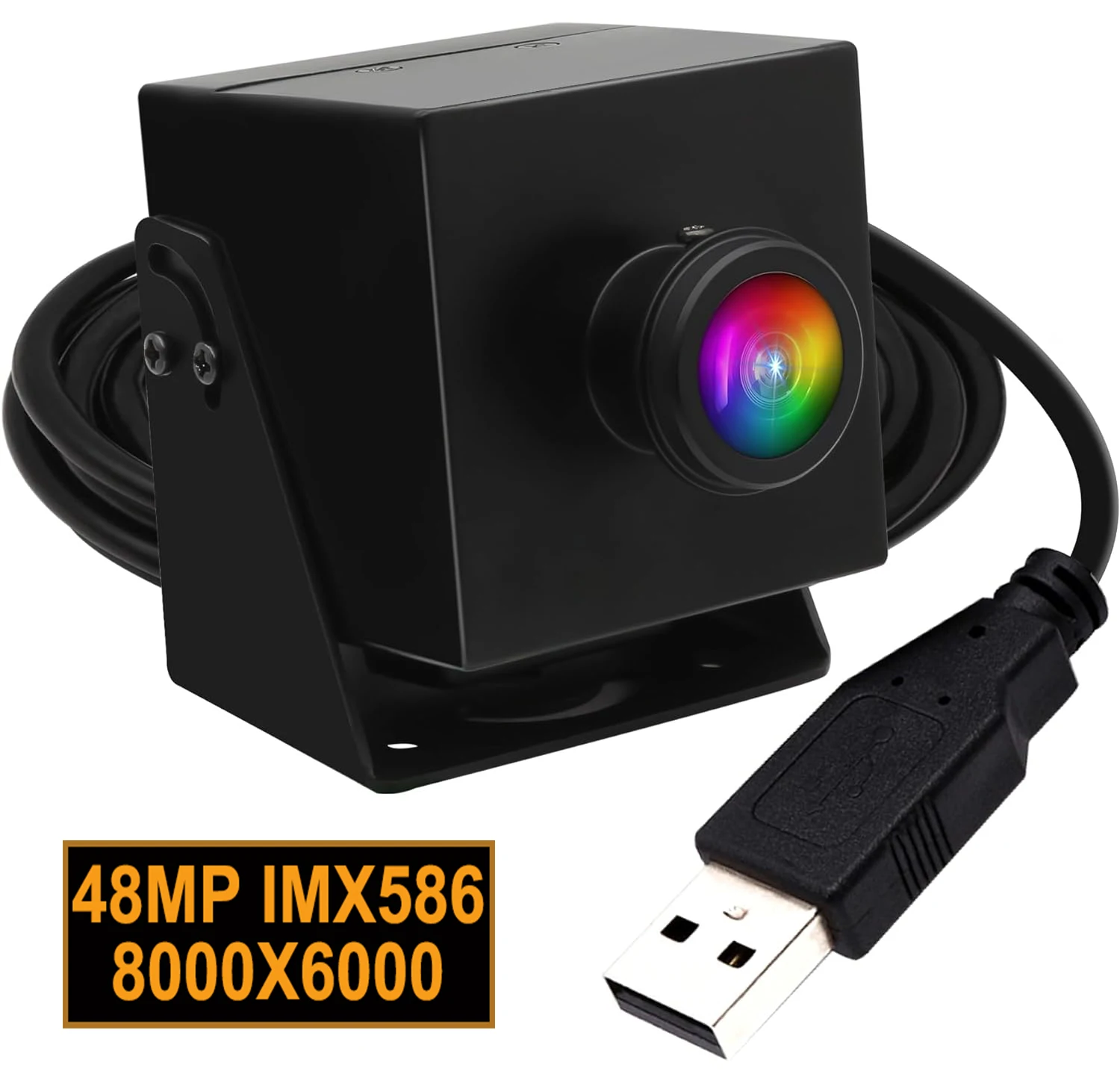 ELP 48MP Fisheye USB Webcam 1.56mm 200degree Panoramic view Lens IMX586 UHD 8K 6000P Wide Angle Video PC Camera