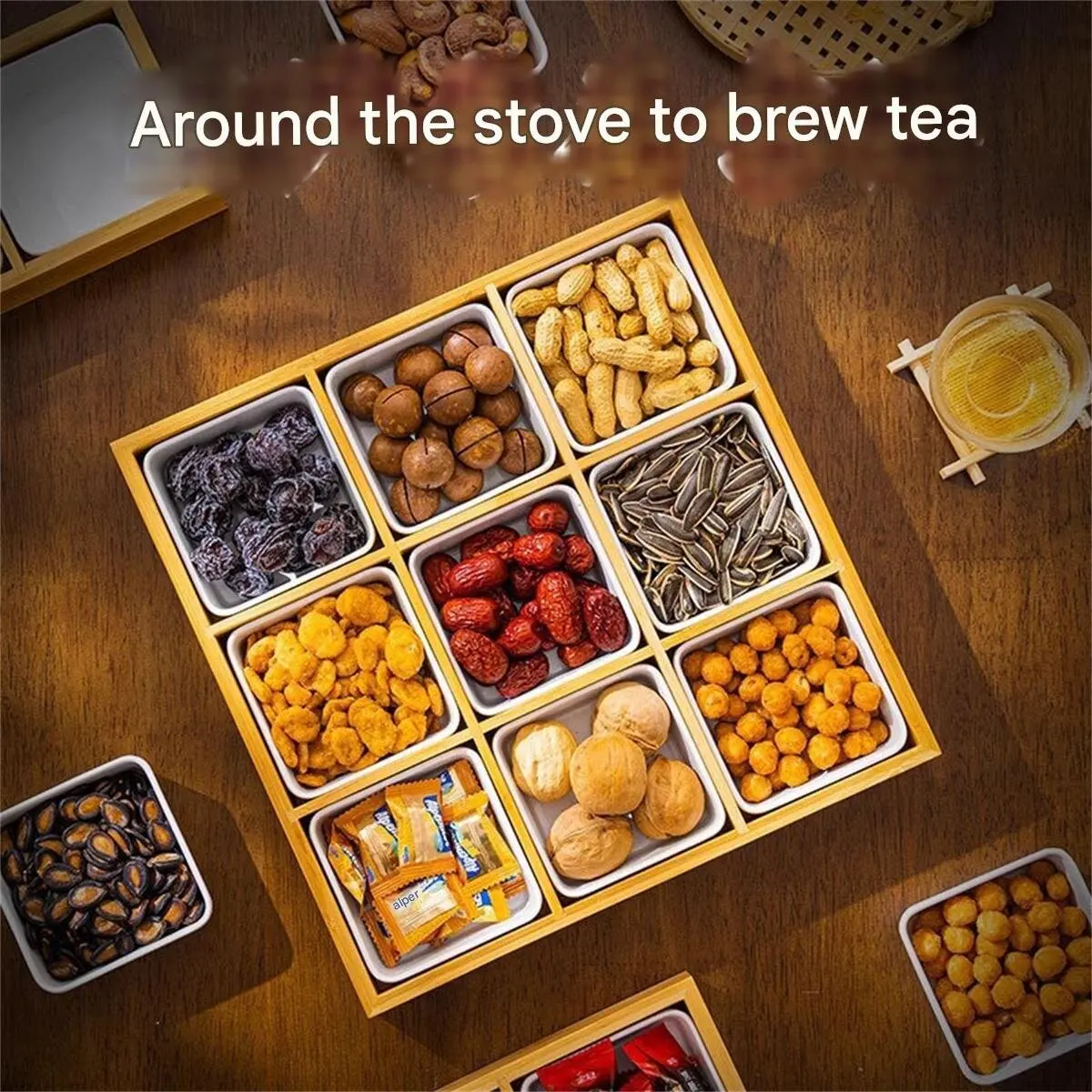 Tea tray, compartmentalized serving tray, complete set of snack trays, wooden tavern-style dry fruit tray, shop fruit tray, tea