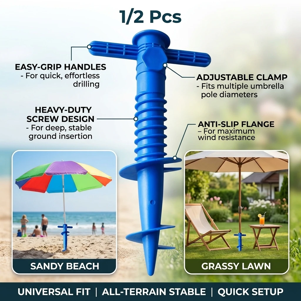 1/2Pcs Adjustable Umbrella Base Plastic Sun Beach Patio Sand Ground Anchor Stand Spike Auger Garden Accessory Holder Fixing Tool